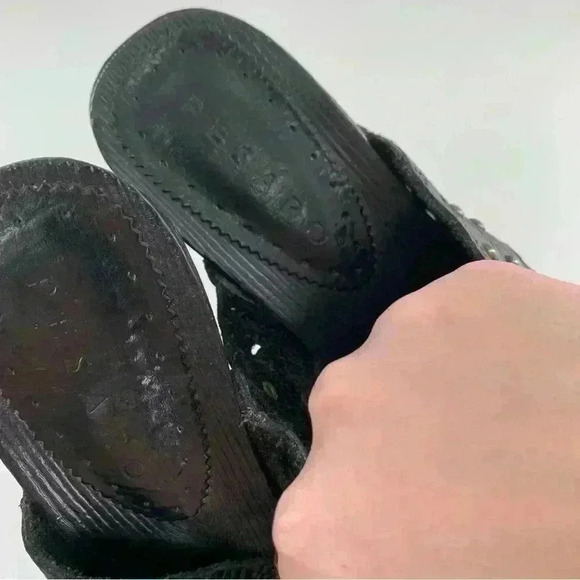 Pesaro womens clogs size 7 black leather studded floral slip on chunky mules - Picture 11 of 13
